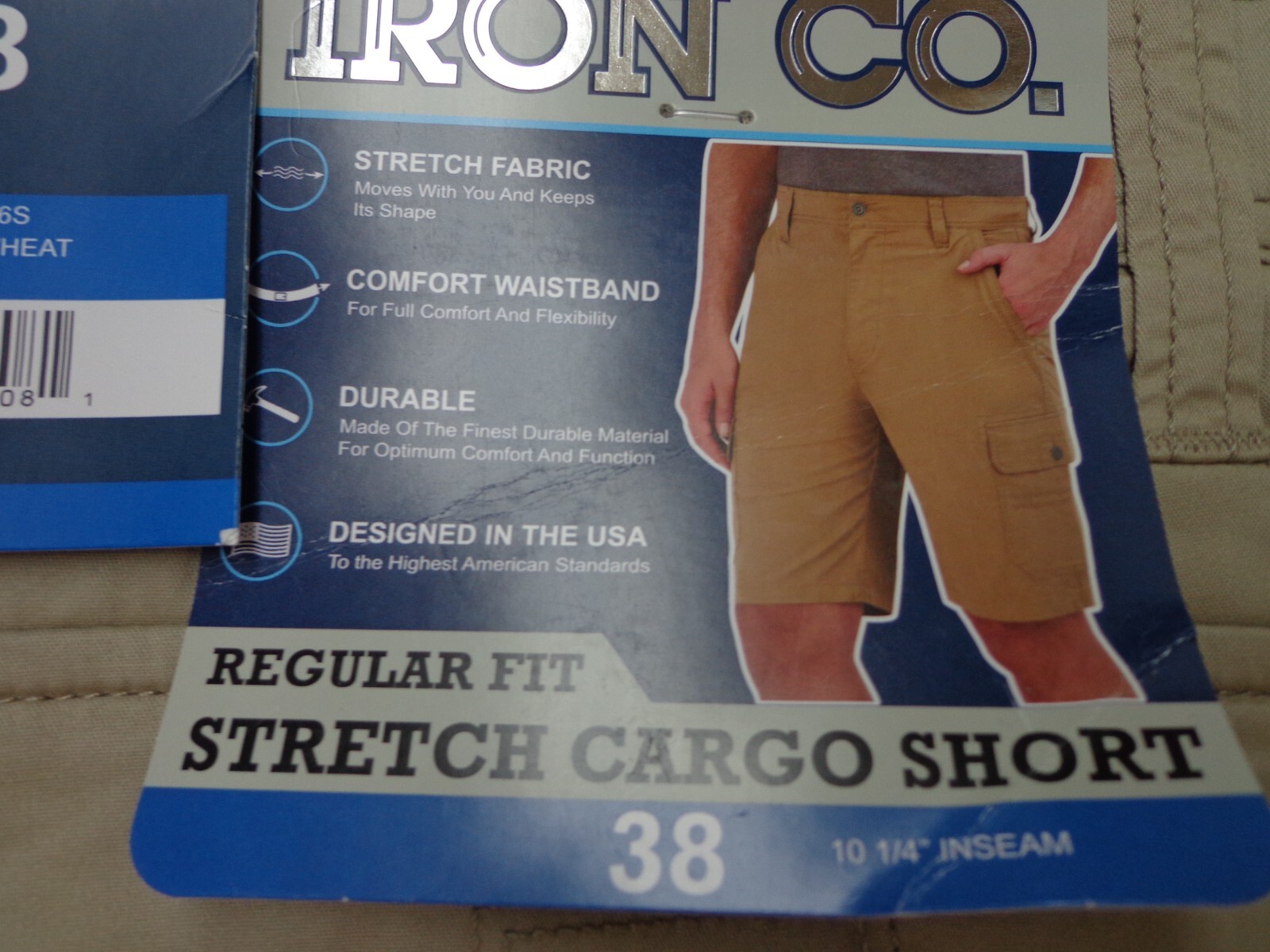 Iron Co Stretch Cargo Shorts Regular Fit Cotton Blend Vintage Wheat Size 38