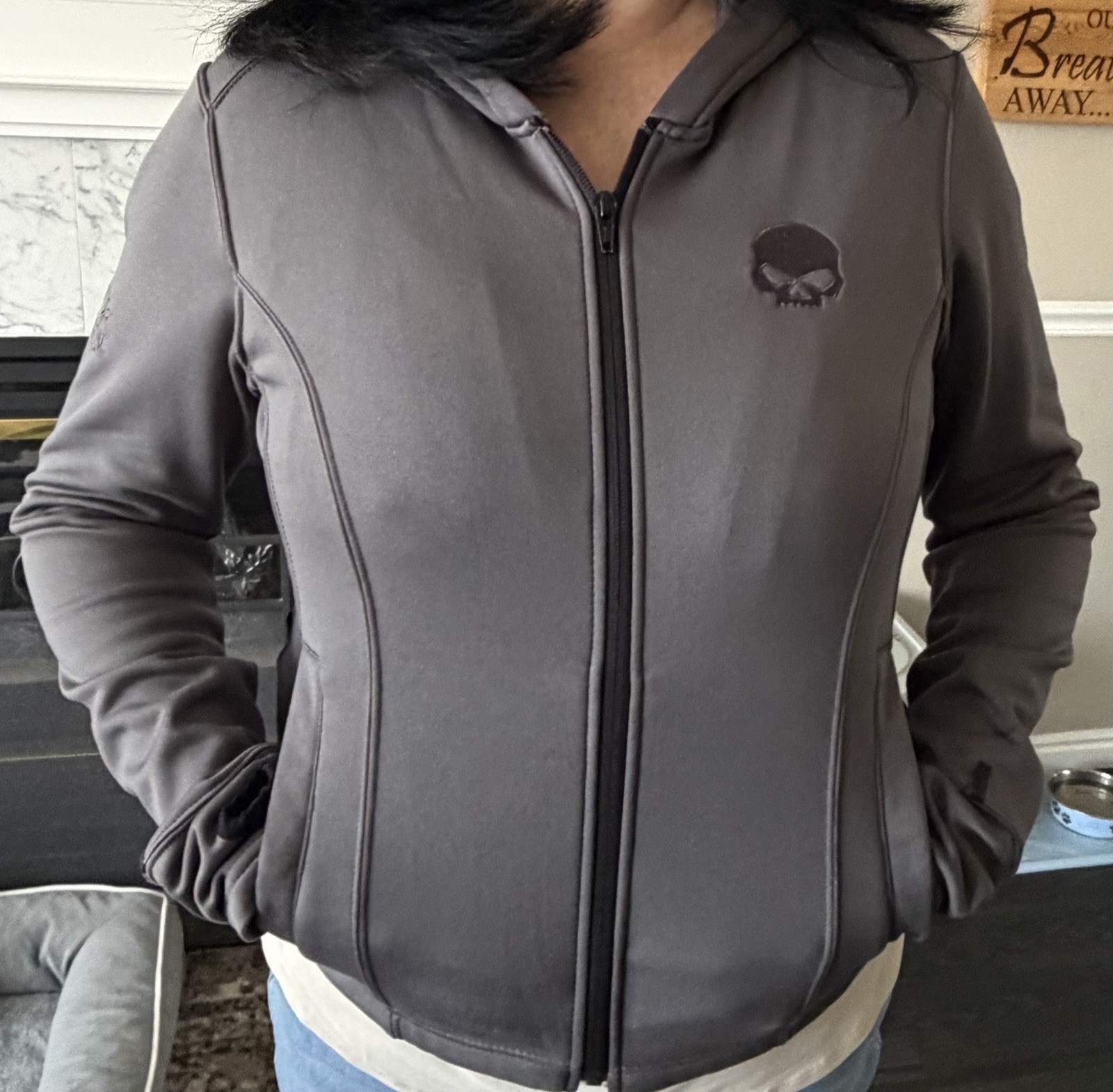 Harley-Davidson Women’s M Willie G Skull 3 in 1 Black Leather/ hoodie liner