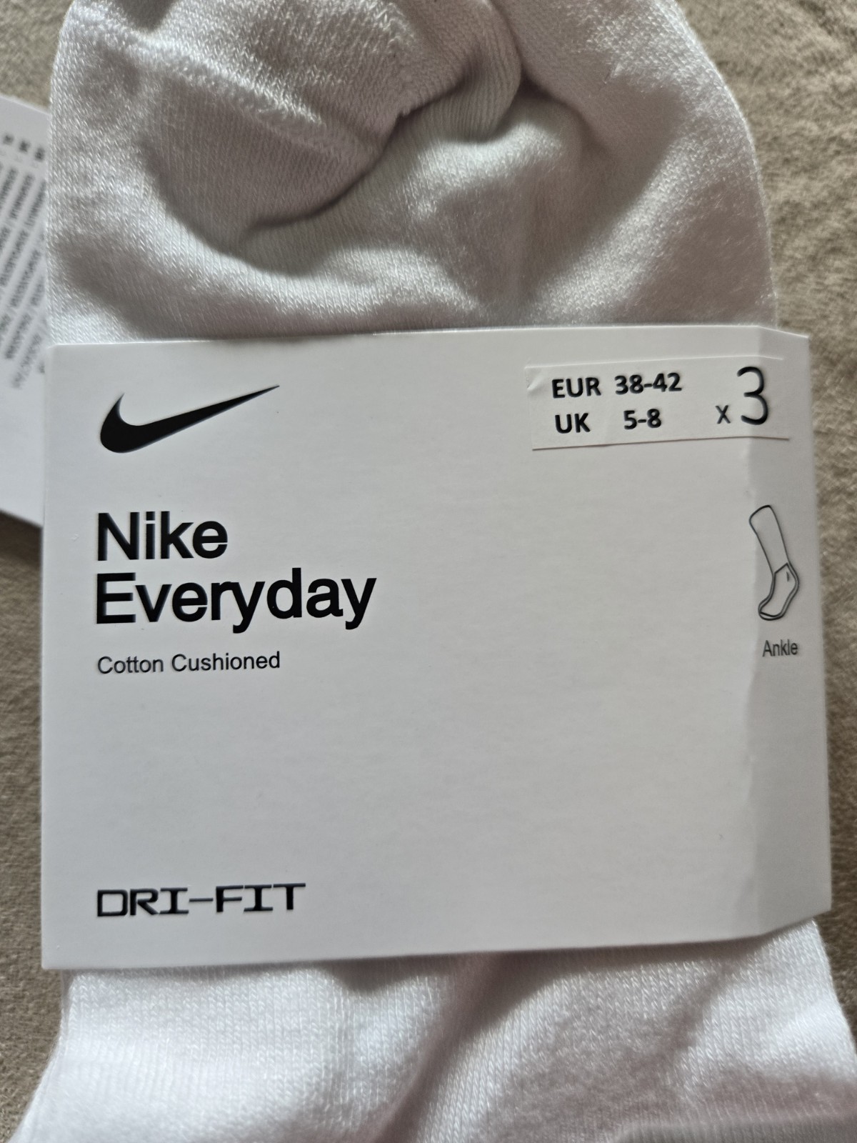 Nike Everyday Dri Fit Ankle Cotton Cushioned Socks 3 Pairs