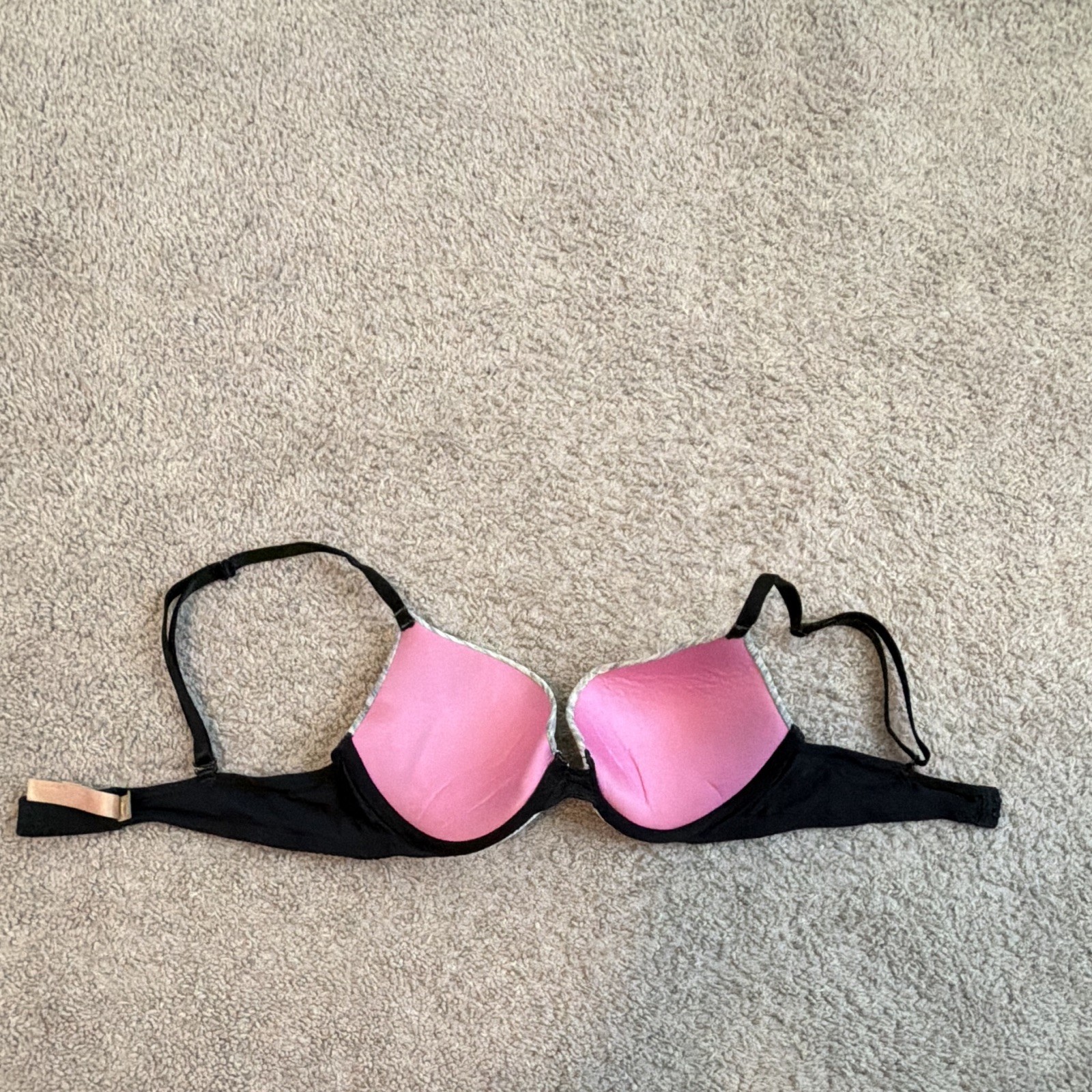 PINK Wear Everywhere Push-Up Padded Bra 34B Adjustable Straps Black/Gray/Pink