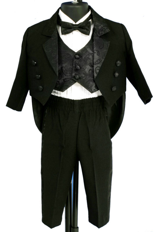 NWT FORMAL BOYS 5 PCS Black PAISLEY TAIL TUXEDO Size 5/6/7 Wedding/Recital