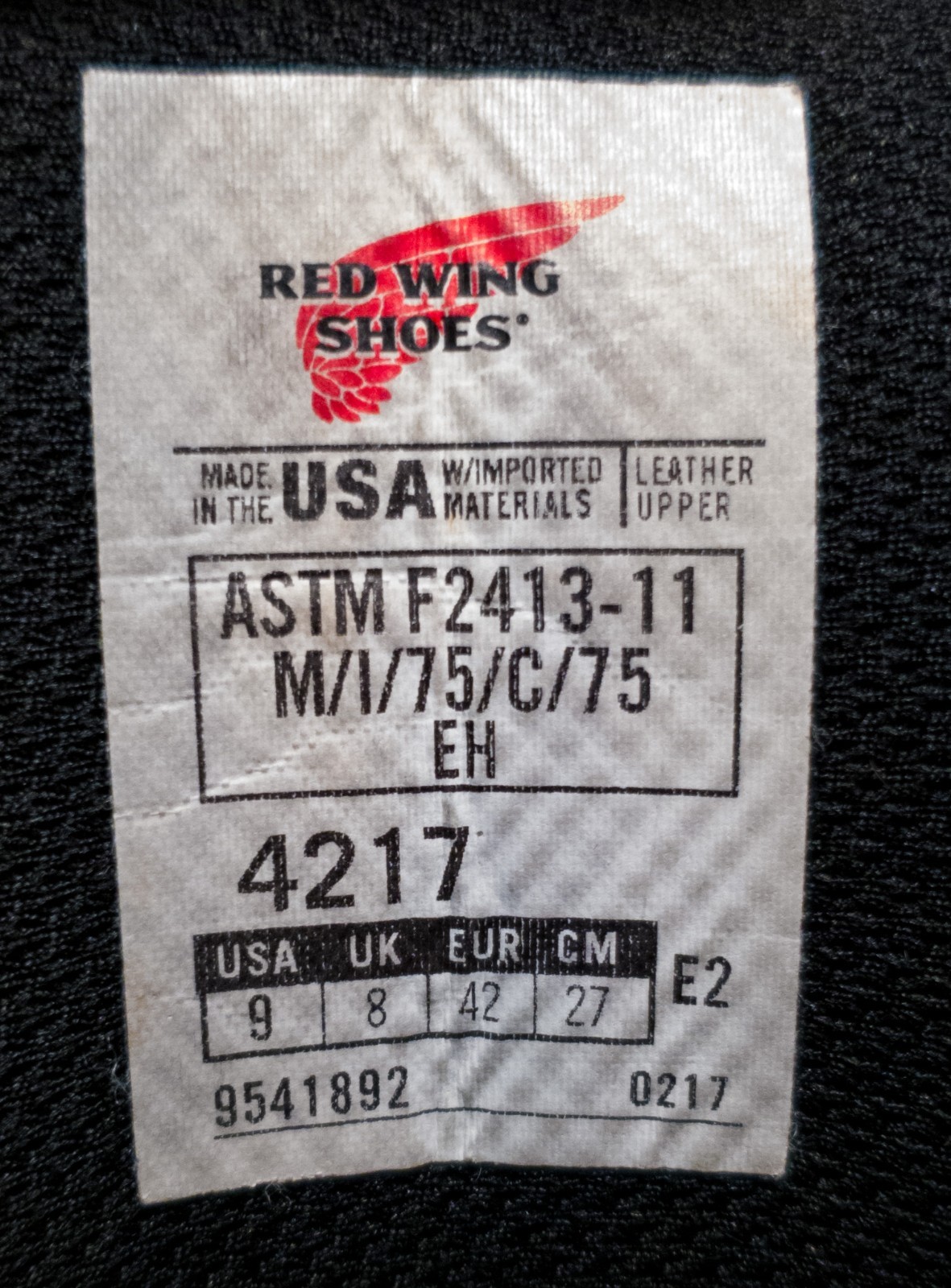 Red Wing 4217 Waterproof Boots with Tuff Toe Size 9 Wide (Steel Toe) (USA)