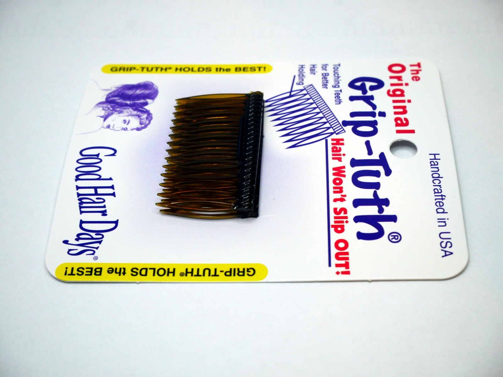 4 Combs x Good Hair Days Grip-Tuth® 1 3/4″ Brown Shorty Combs Made in USA 40163