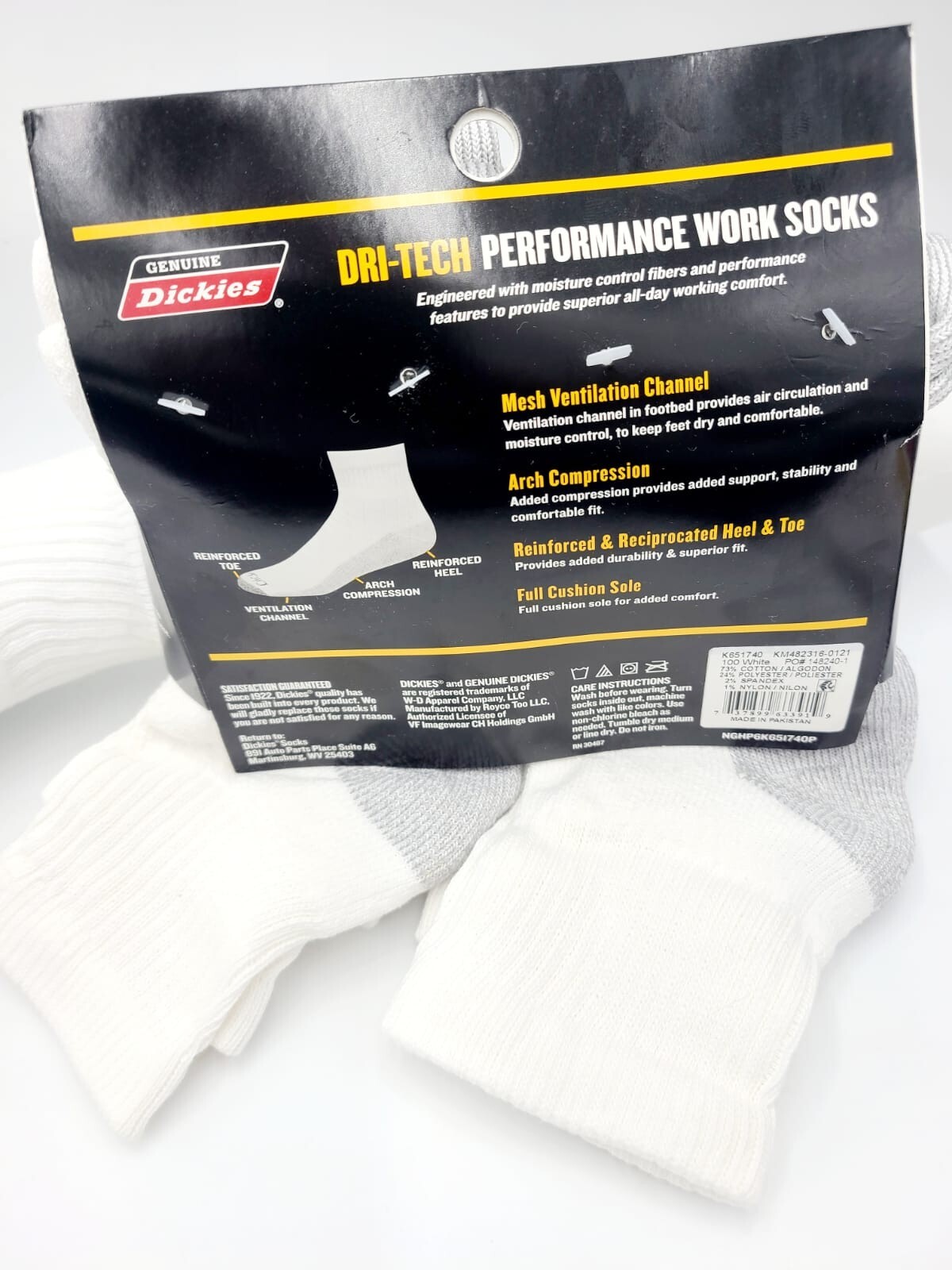 Dickies Men’s Dri-tech Moisture Control Ankle Socks 6 Pairs Size 6-12 White/Gray