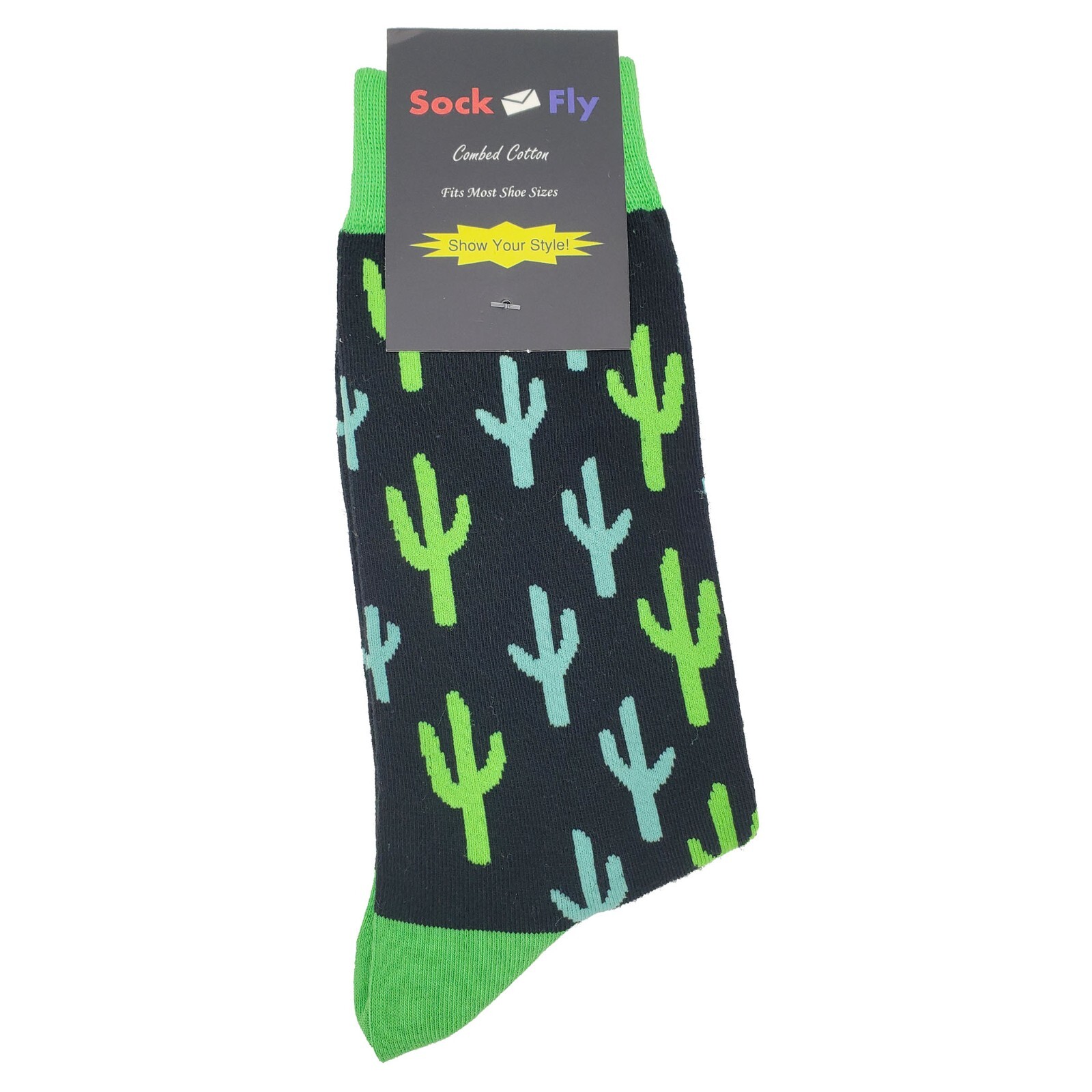 NWT Green Cactus Dress Socks Novelty Men 8-12 Crazy Fun Sockfly