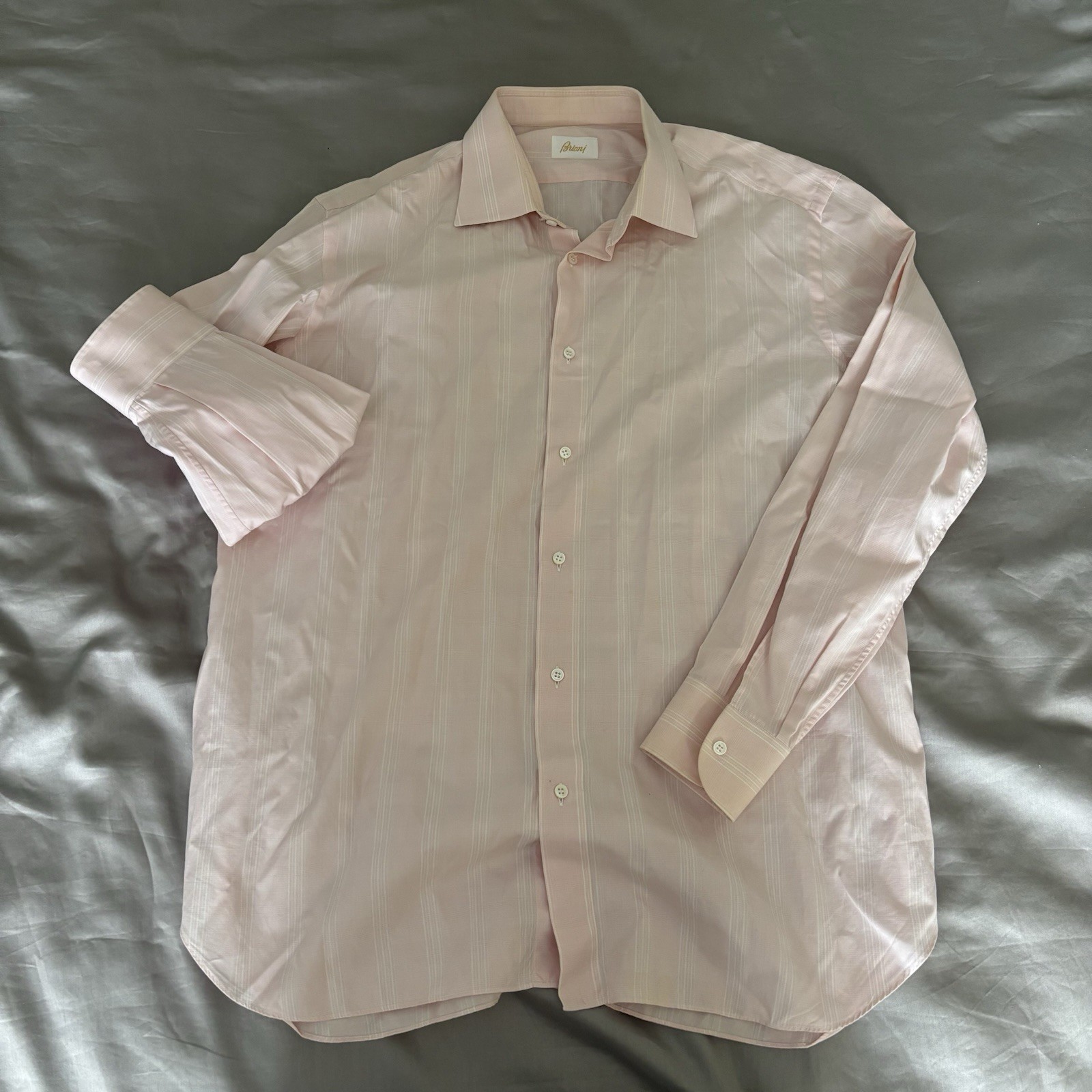 Brioni Pink Dress Shirt Mens L Long Sleeve French Cuff Classic Fit Made in Italy
