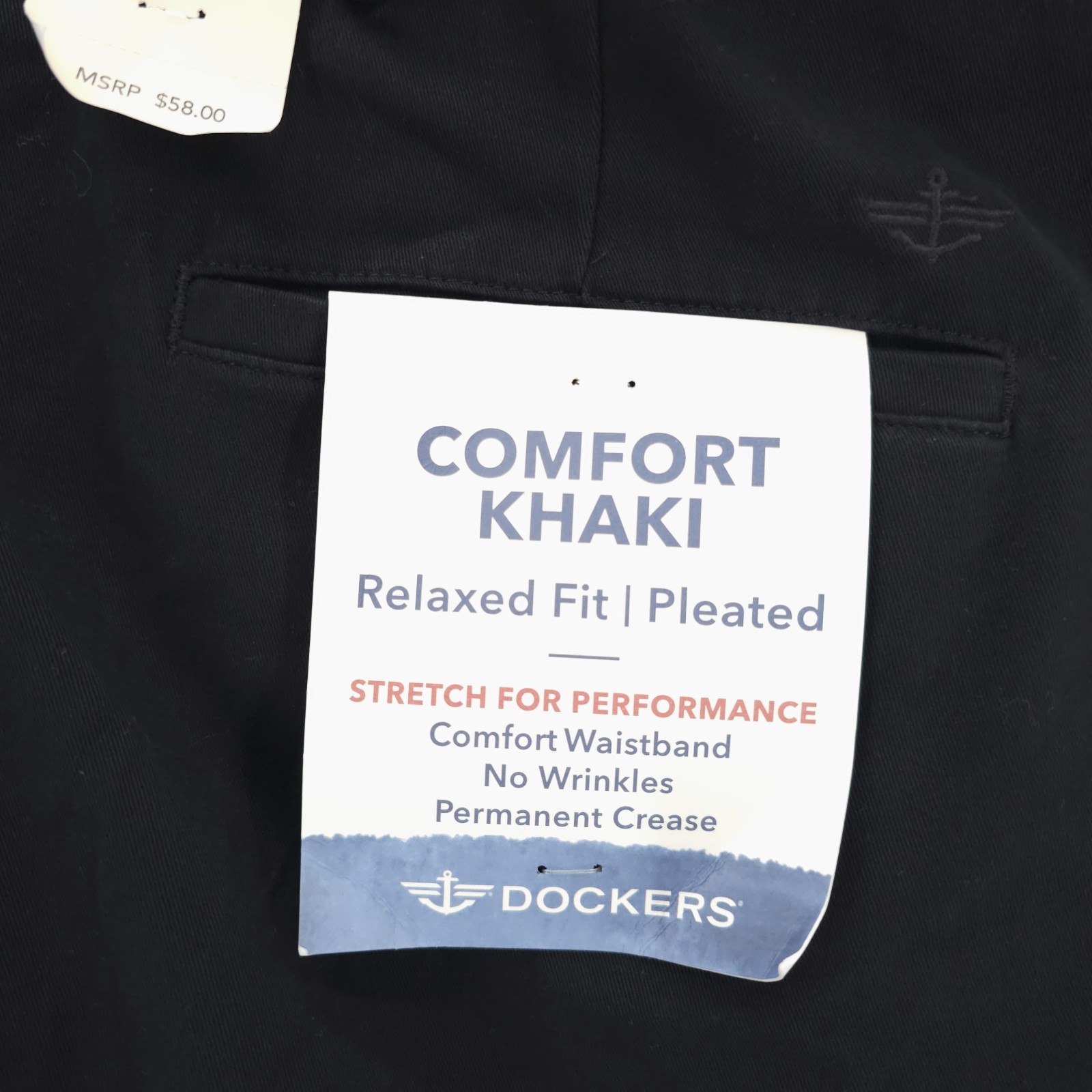 NWT DOCKERS Black Easy Khaki Relaxed Fit Pleated Comfort Waistband Cuffed 44×32