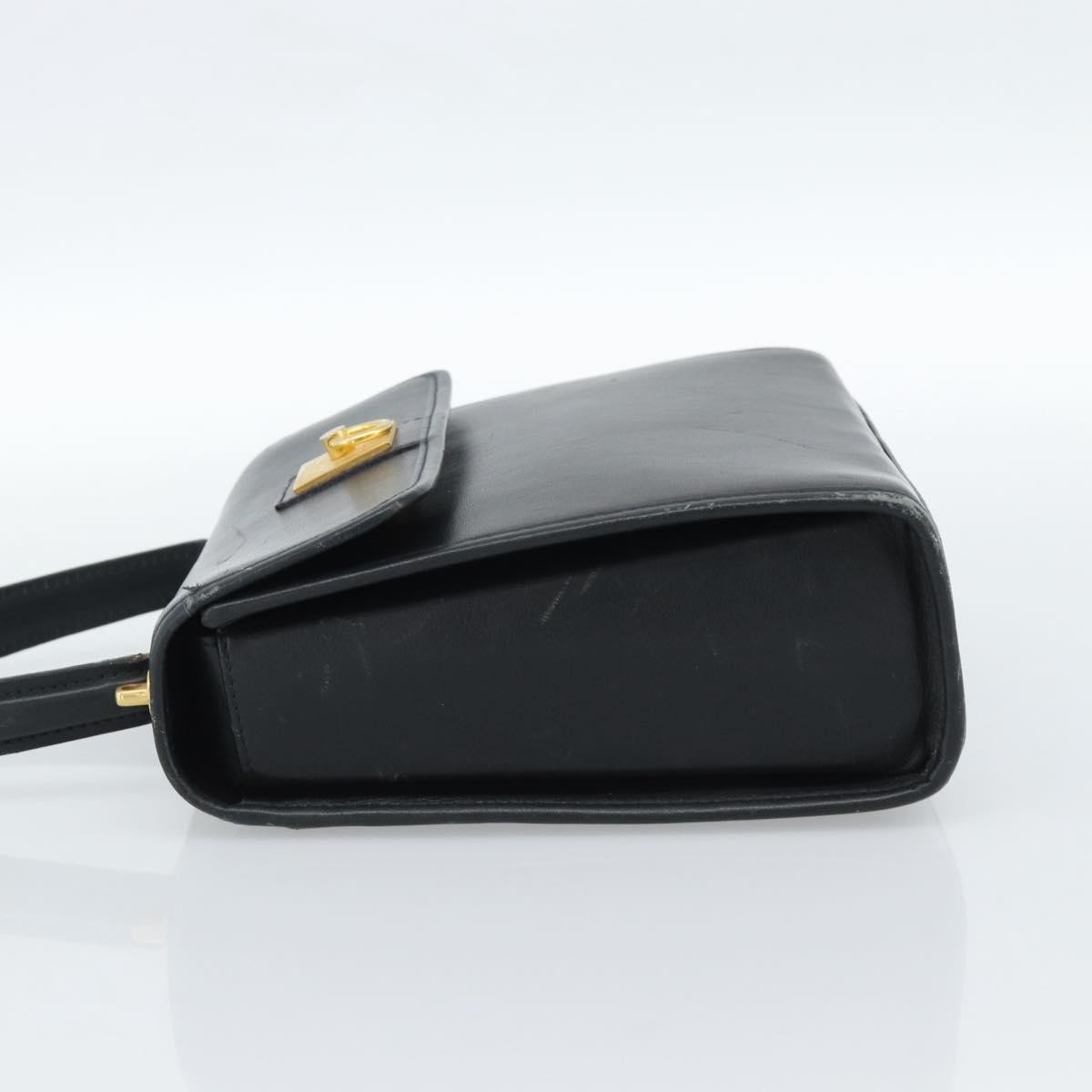 CELINE Hand Bag Leather Black Gold Auth 185125