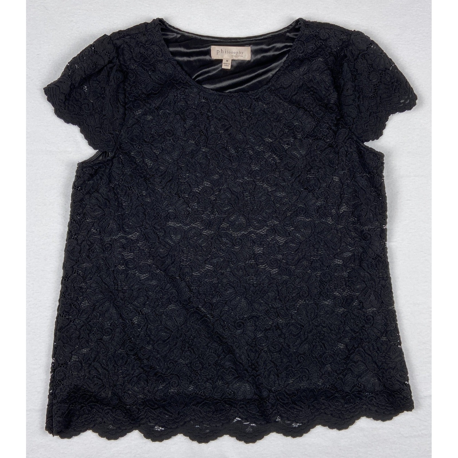 Philosophy Republic Clothing Black Floral Lace Cap Sleeve Blouse Top Medium