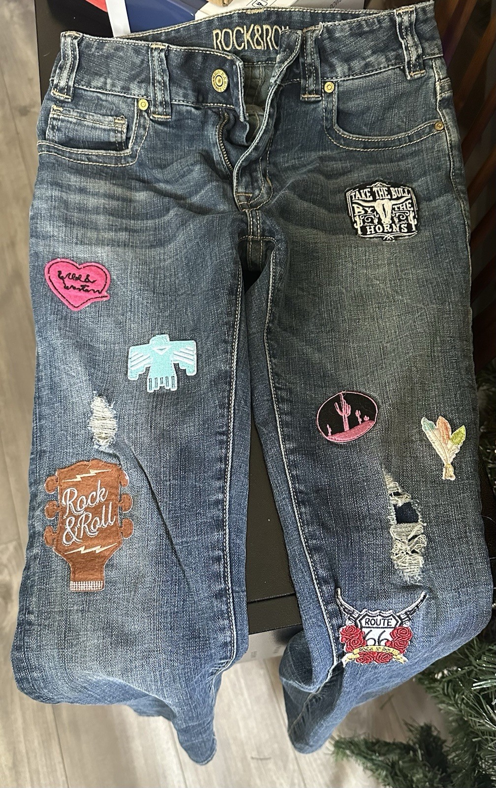 Rock & Roll Cowgirl Rock & Roll Denim Slim Straight Distressed Jeans Blue