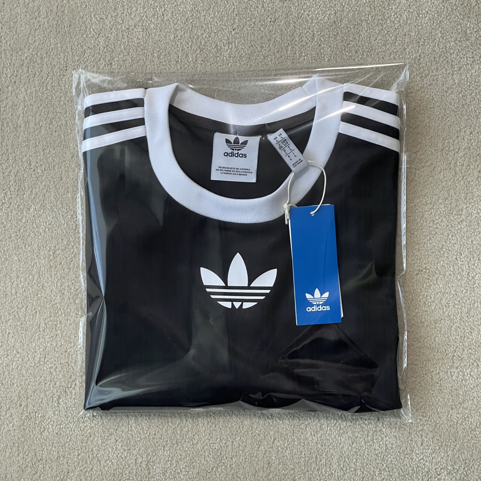 Adidas 3 Stripe Crew T-Shirt Black White XL NWT Adicolor Originals Logo