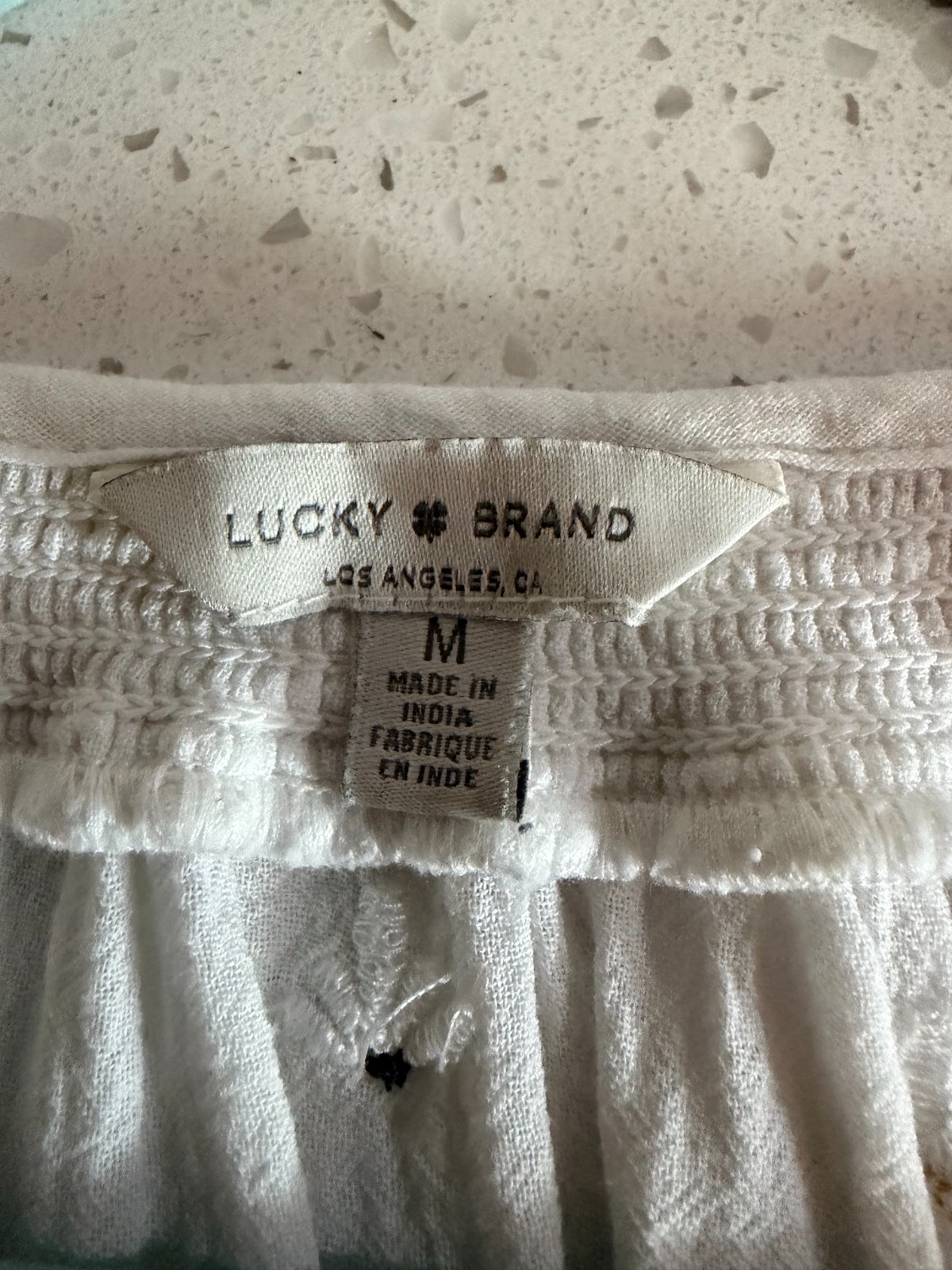 Lucky Brand Boho White Eyelet Embroidered Peasant Bouse Cotton Embroidered Med