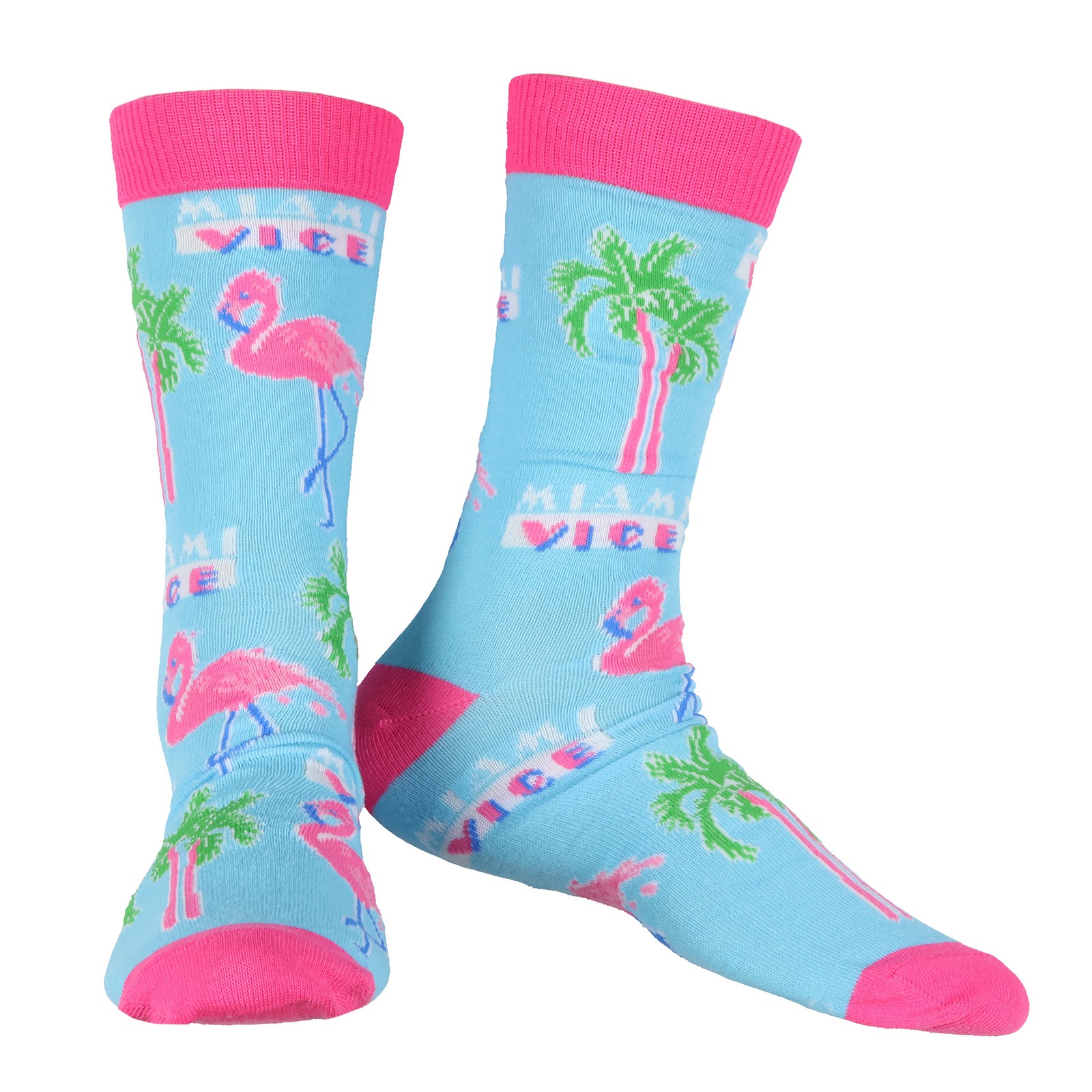 Miami Vice Socks Men’s Flamingos and Palms All Over Design Crew Socks