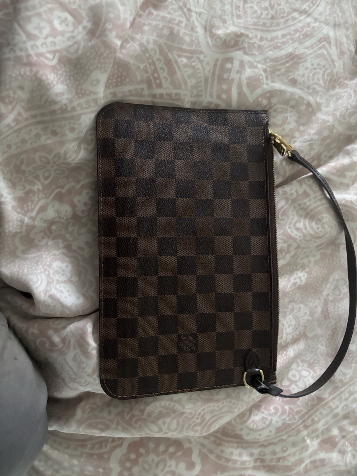 Louis Vuitton Damier Ebene Brown Checkered Wristlet Bag