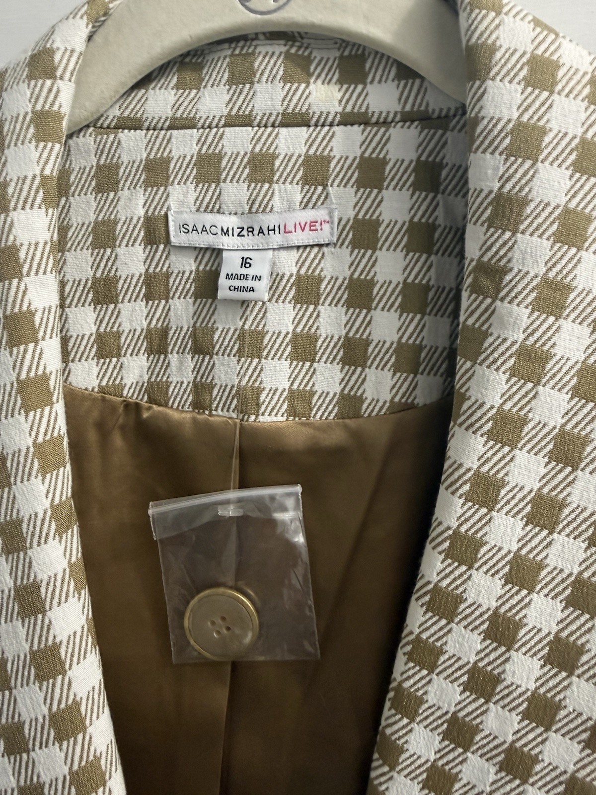 Isaac Mizrahi Live! Women’s Beige/White Check Plaid Blazer Jacket 16