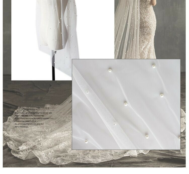 3M Cathedral Long Bridal Bride Wedding Veil Headdress Pearls White+Metal Comb 1T