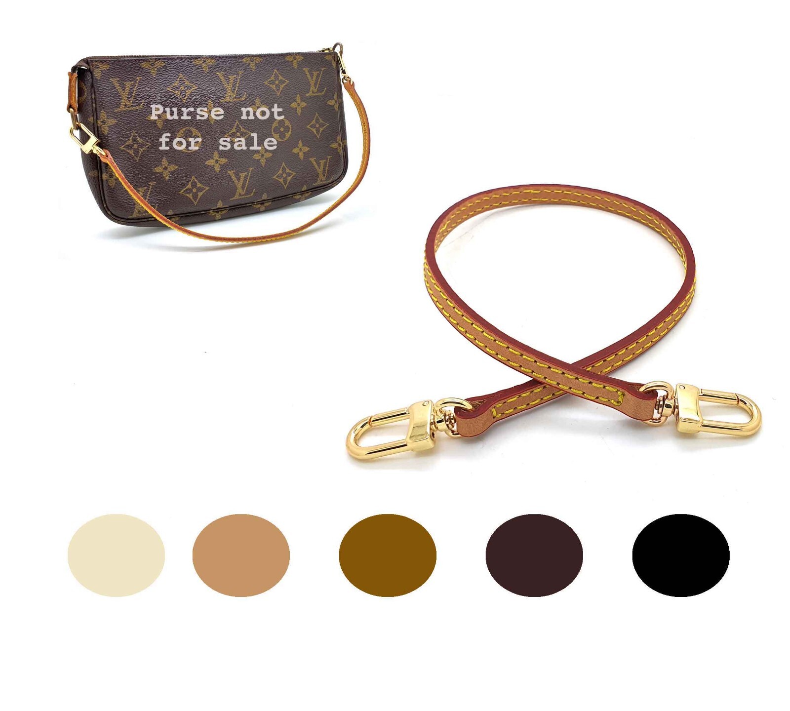 duyp Vachetta Short Leather Strap for Pochette Accessoires mini pouch purse bag