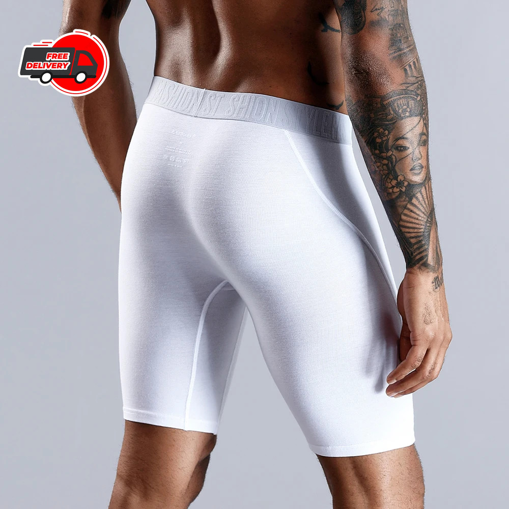 Cotton Long Leg Boxer Shorts Men Big Size Stretch Breathable Underwear