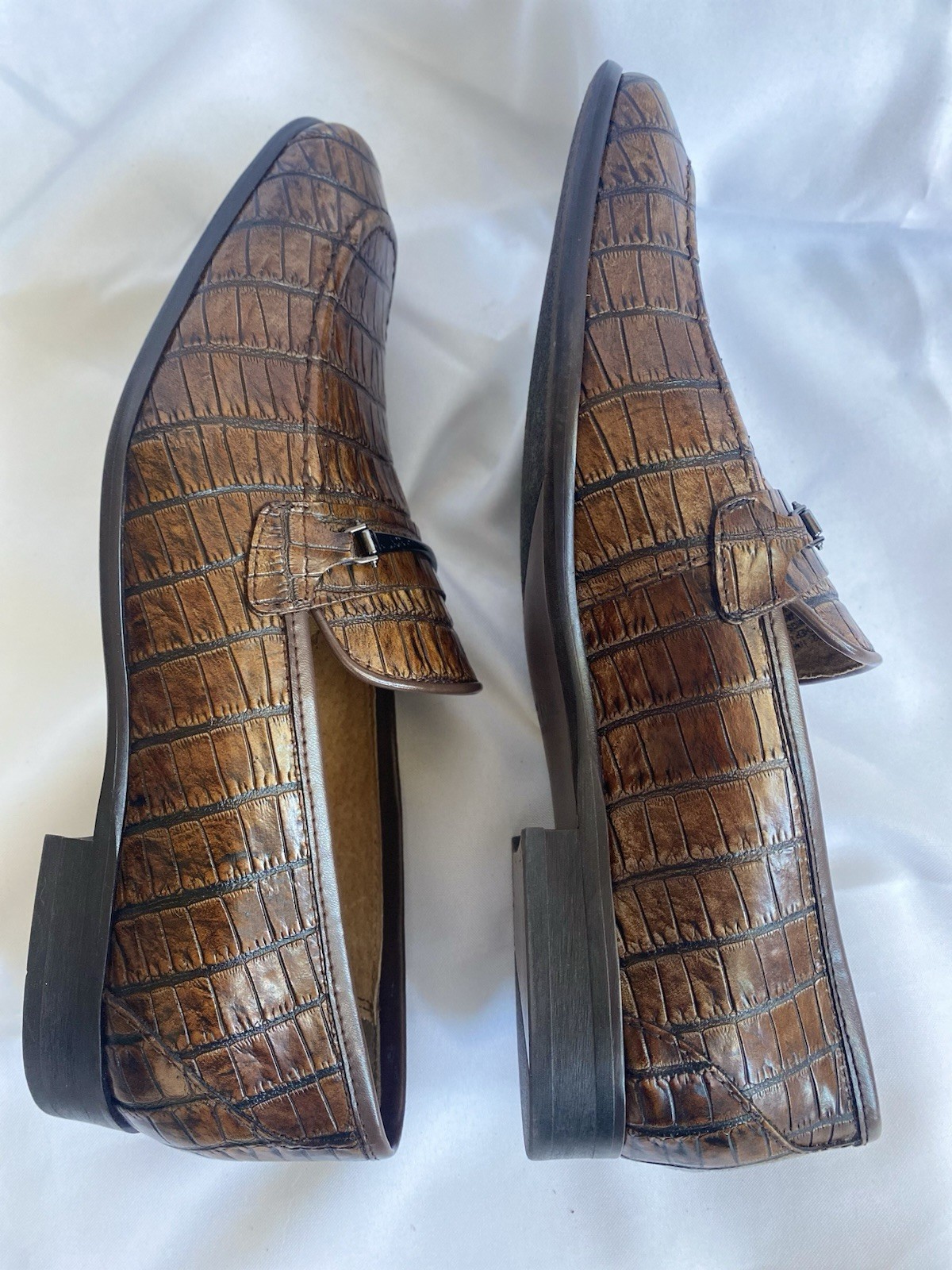 Stacy Adams Ferdinand Mens 11 M Cognac Brown Croc Leather Slip On 25455 NIB