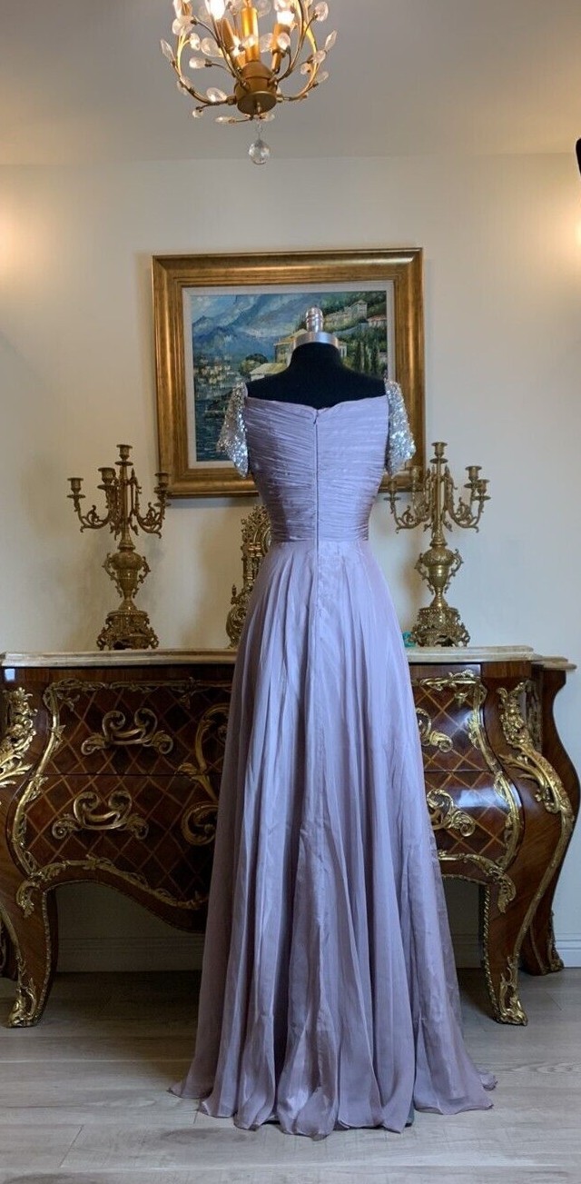 Women’s Formal Cap sleeves Rhinestones Sequins beaded Long Evening prom dress