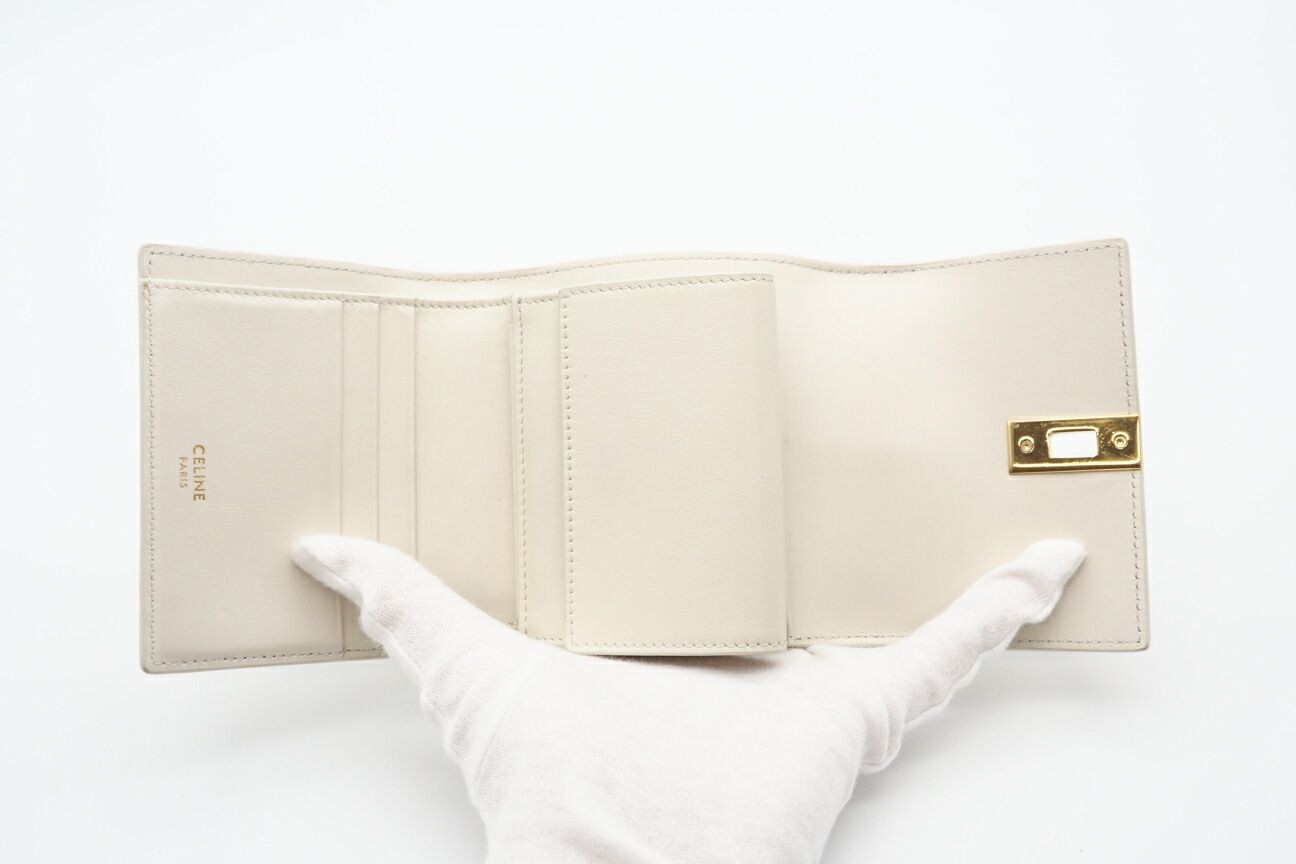 Returns accepted within 3 days CELINE Satin Calfskin Small Tri Fold Wallet 10F52