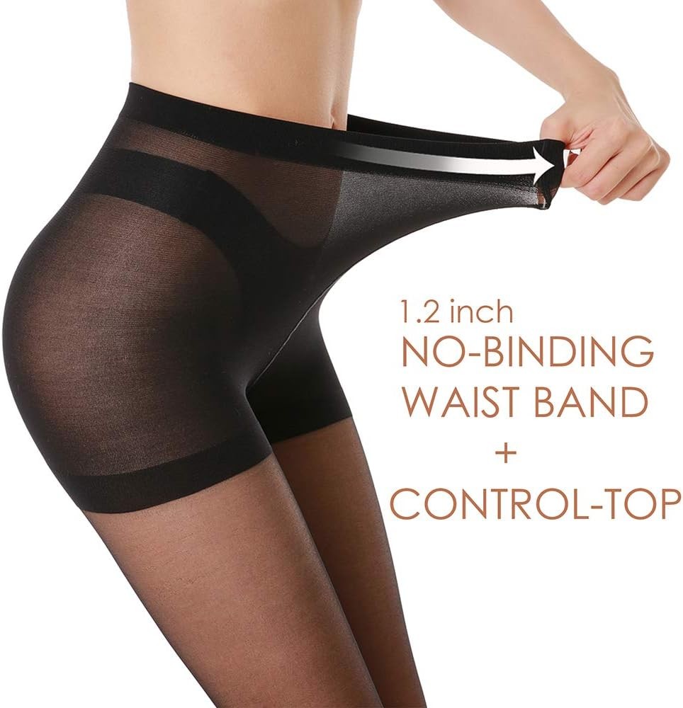 3 Pairs Women’s Sheer Tights – 20D Control Top Pantyhose with Reinforced Toes