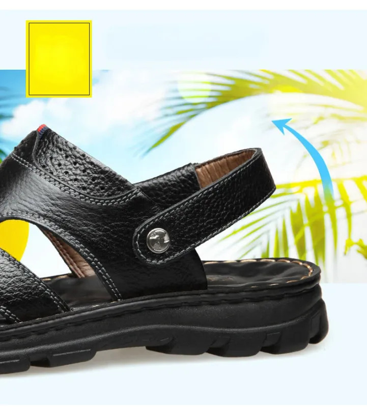 Summer Men Leather Sandals Genuine Leather Non-slip Men Shoes Slippers
