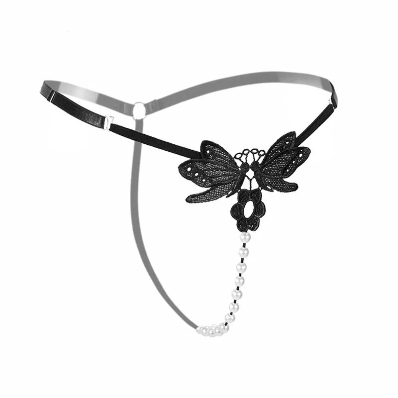 Sexy Women Lace Pearl Thong G-string Panties Lingerie Underwear Crotchles T-back