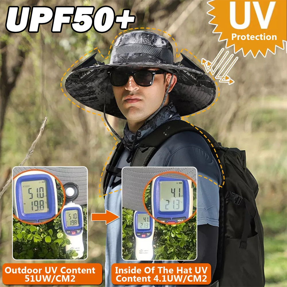 Sun Hat with Fans Solar Power USB Cooling Hats Wide Brim Fishing Camping Bucket