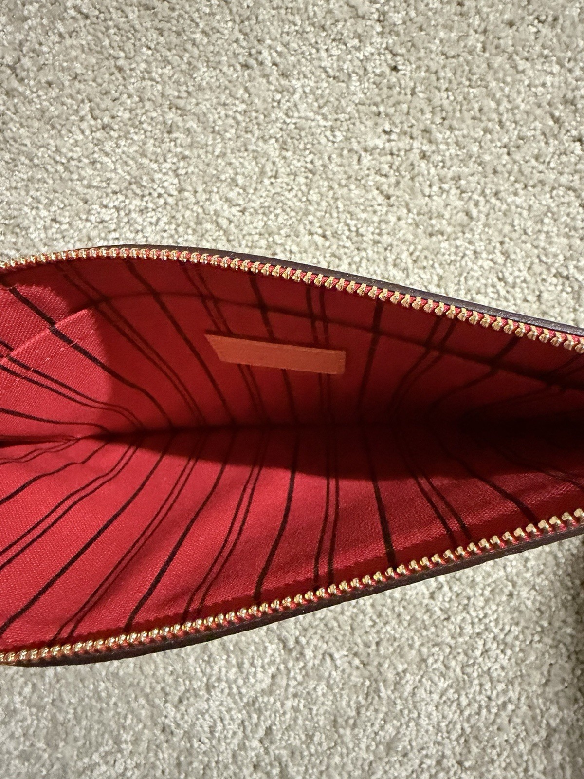 Louis Vuitton Monogram Wristlet Zip Pouch Brown/Red Lined Gold Hardware