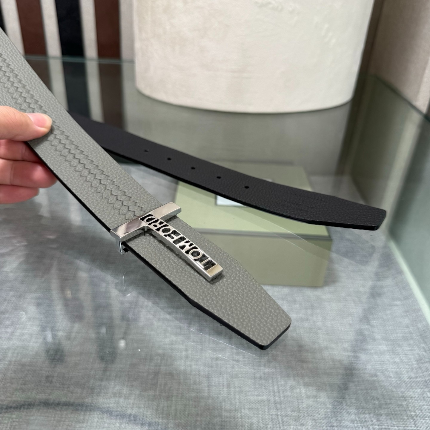 Tom Ford Handmade Reversible Belt 3.8cm/1.50″ Gray/Black