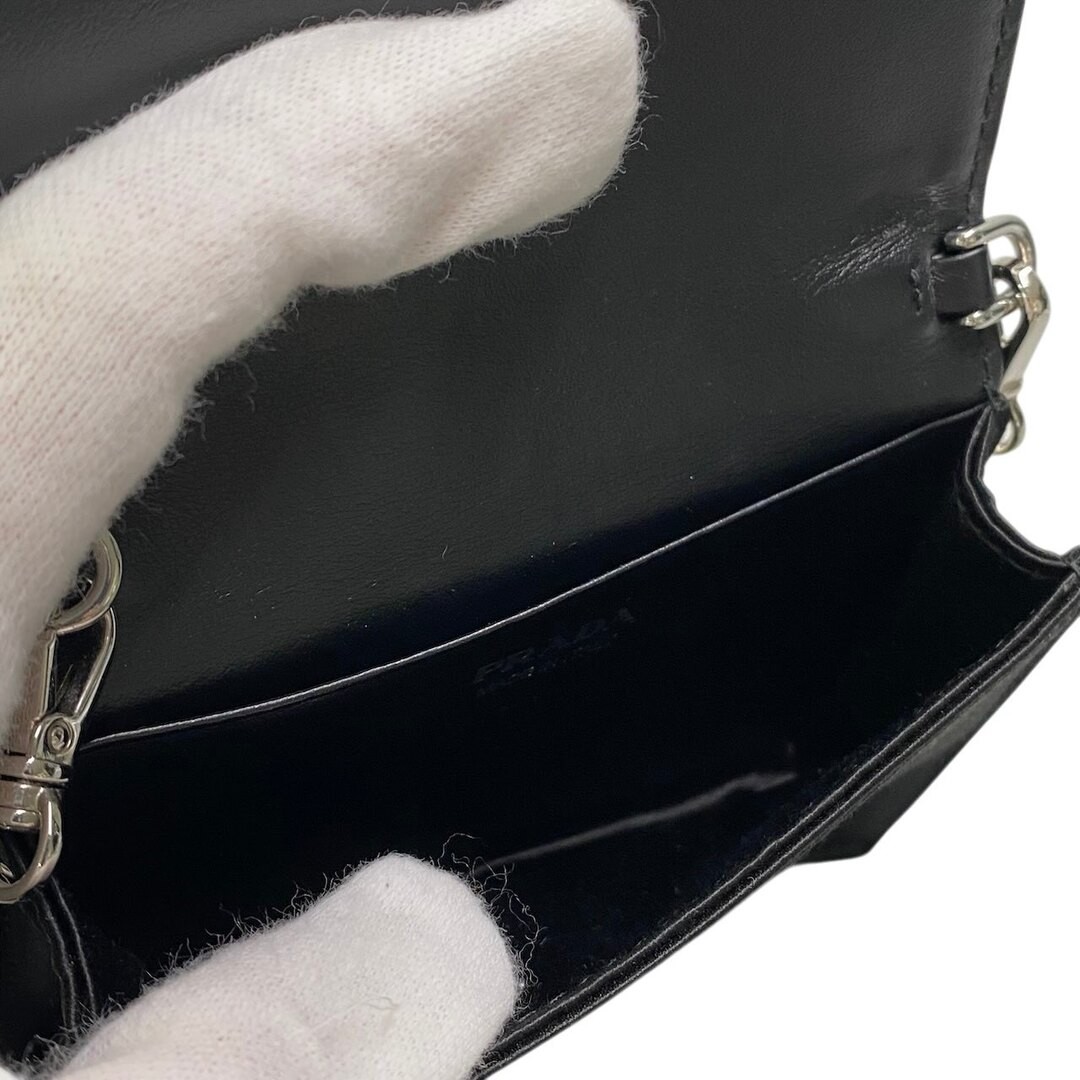 PRADA Rhinestone Flap Card Holder Mini Bag Black Silver Women TA1 Used AYAN-0