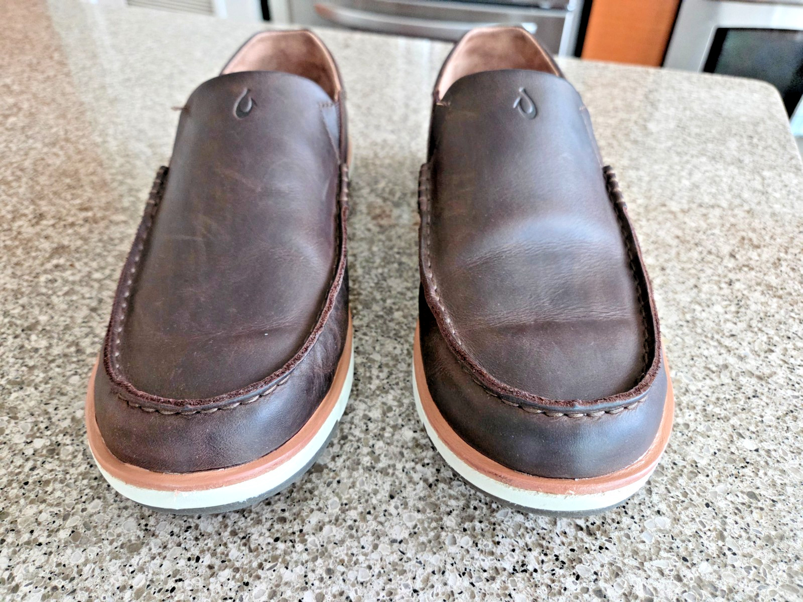 OluKai Kalia Slip On Mens 11 Dark Wood Shoes 10453-6363 Boat Nubuck Leather