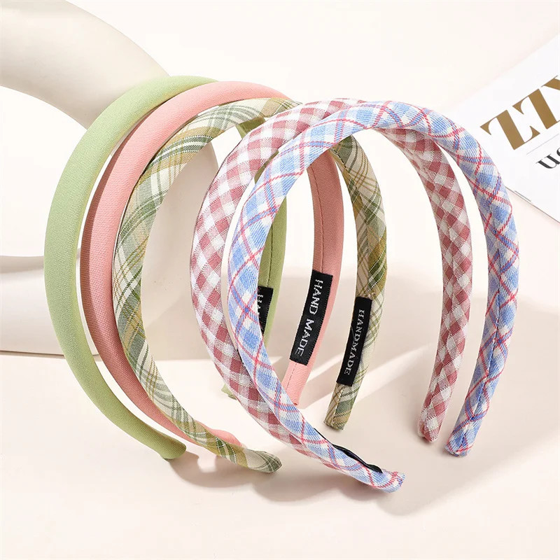 1/2/3pcs Spring Summer Women Solid Color Head Hoop Princess Girls Sweet Plaid Cl