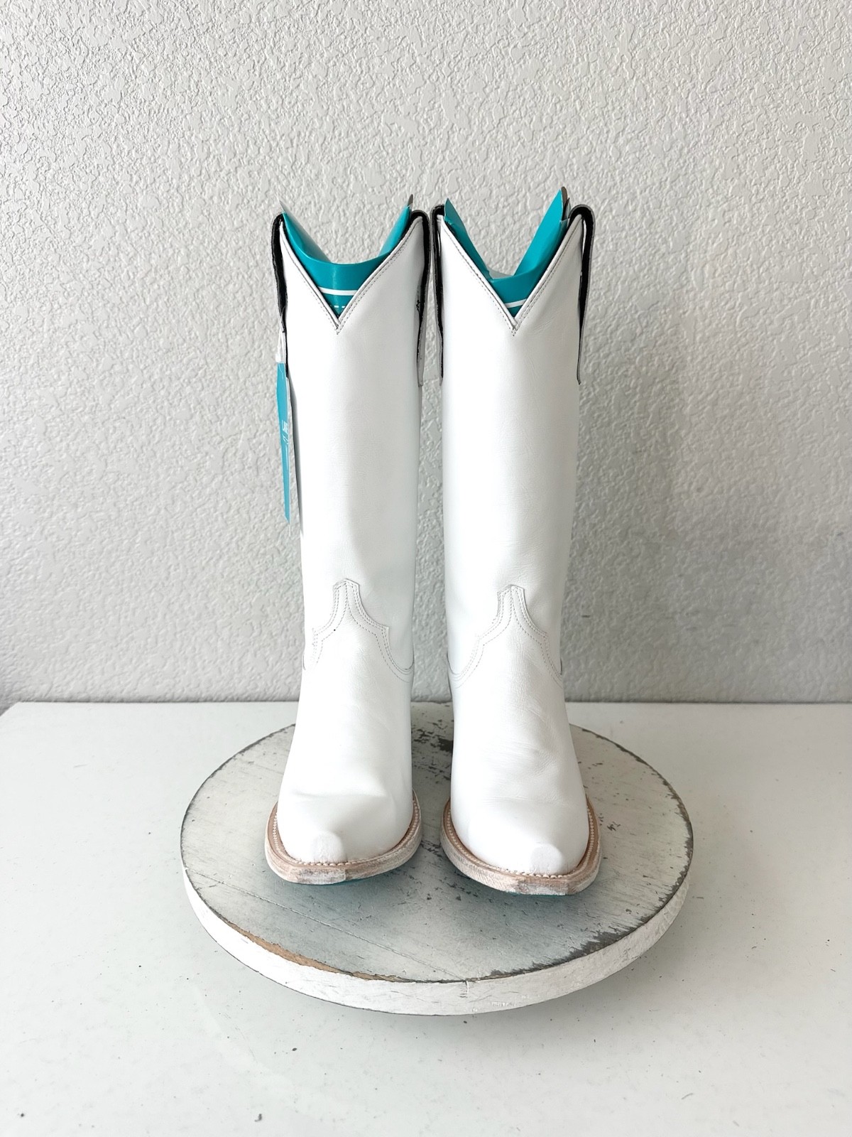 Lane EMMA JANE White Cowboy Boots Western Cowgirl Mid Calf Tall Snip Toe Sz 7.5