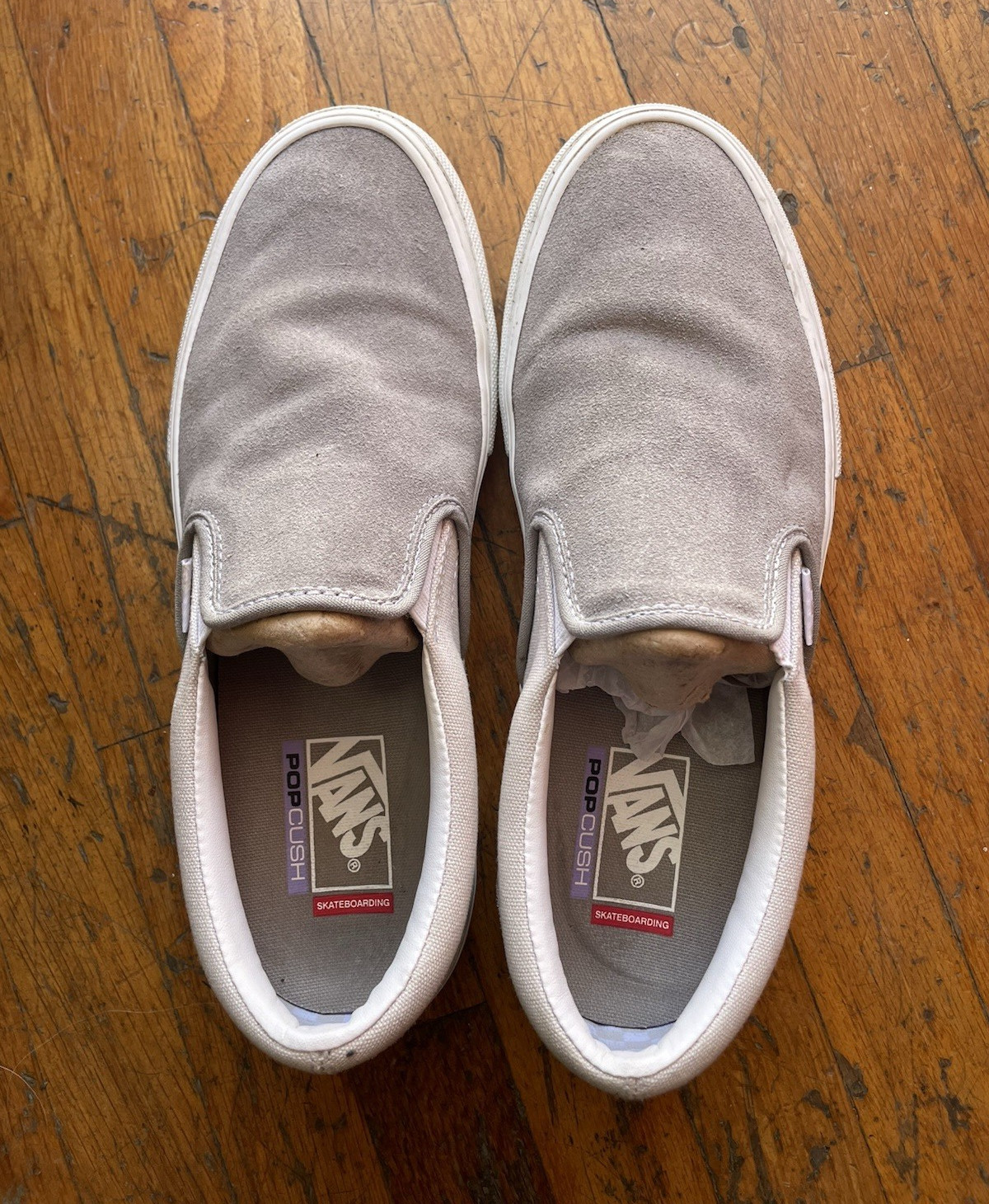 VANS PopCush Men’s US 10 Gray White Suede Slip-On Casual Shoes Rubber Sole