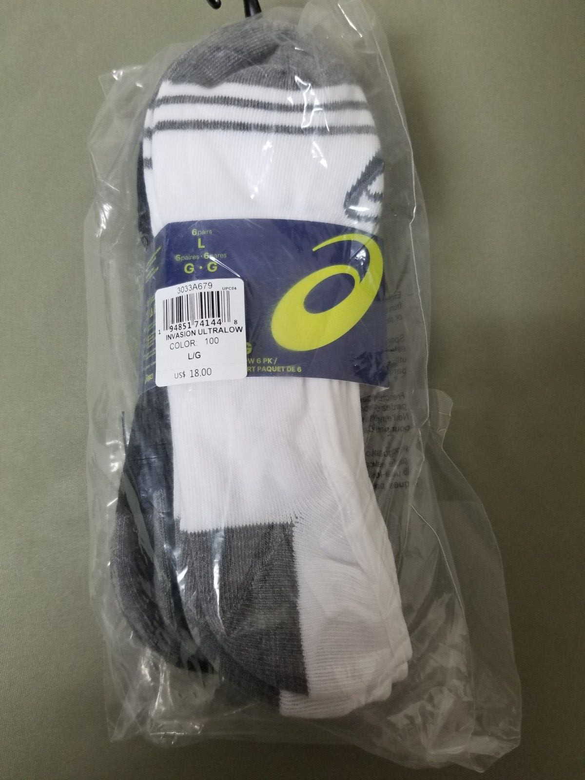 New Asics 6 Pack Unisex Invasion Ultralow Socks.