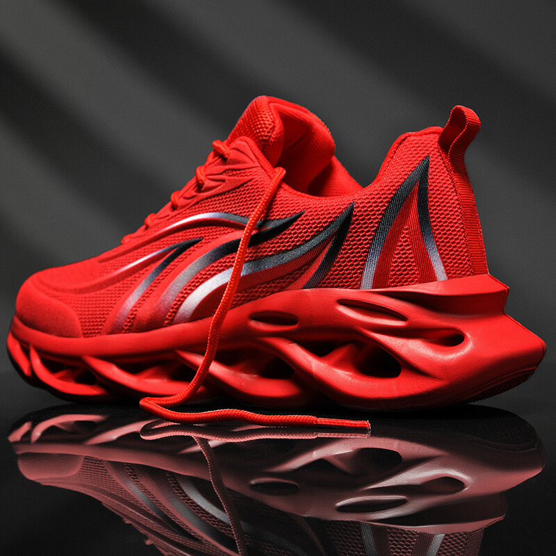 Men’s Flame Printed Sneakers Flying Weave Sports Shoes Lace-up Breathable Shoes