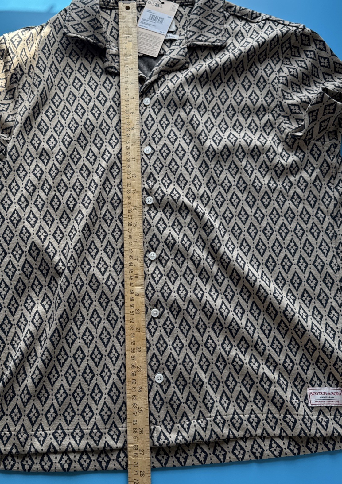 NWT $98 Scotch & Soda Men’s Diamond Jacquard Short Sleeve Knit Camp Shirt Size M