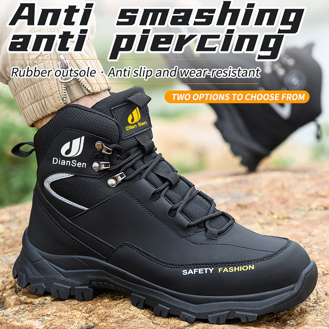 Men’s Steel Toe Work Boots Waterproof Anti-Smash Safety Shoes Construction Shoes