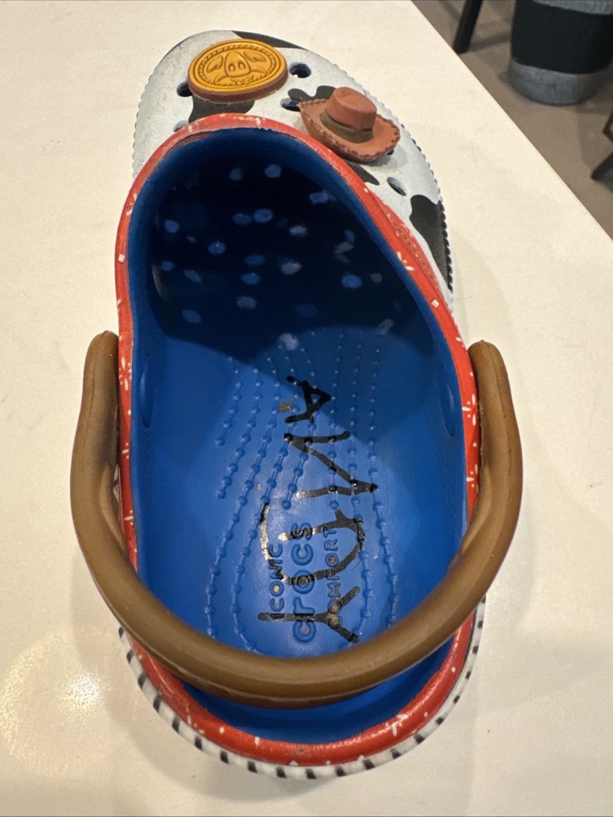 Disney Pixar, Toy Story Woody Cow Print Crocs, Size C9, Children’s, Toy Story 5