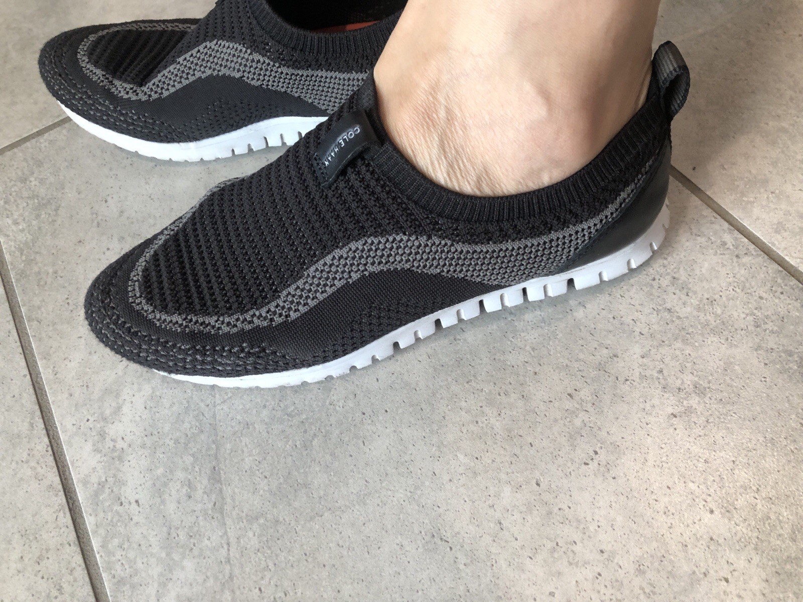 Cole Haan Slip-On Knit Sneakers – Black with Gray and Orange