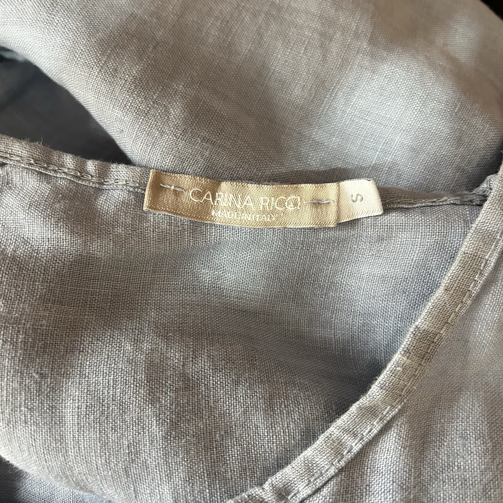 Carina Ricci Linen Dress UK 10 Blue Relaxed Fit Balloon Style Pockets Minimalist