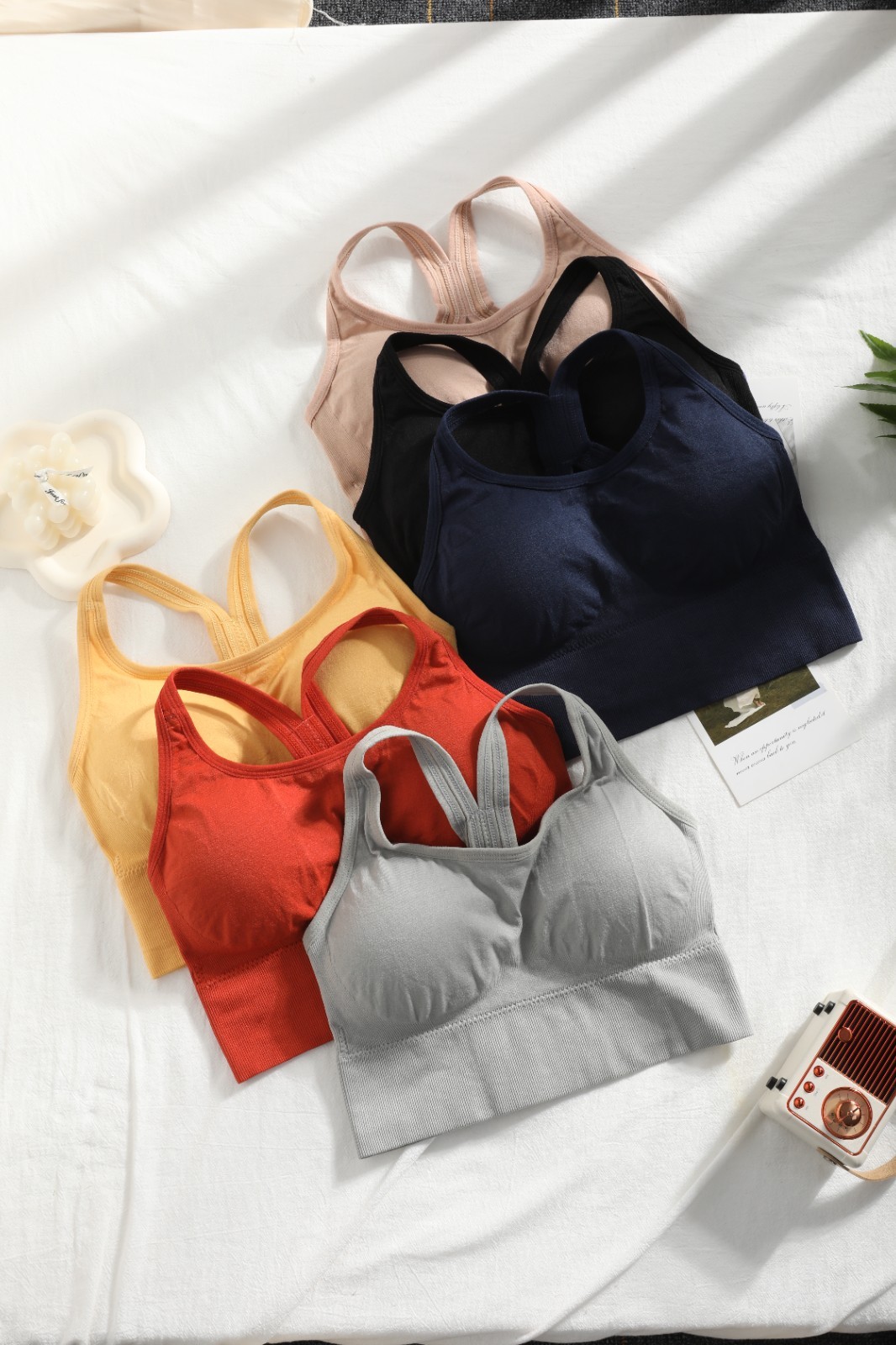 Seamless Racerback Sports Bra Women High Support Wireless Workout Multicolor