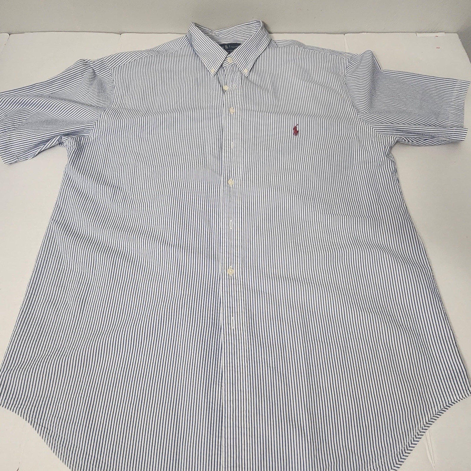Ralph Lauren Men’s Classic Fit Blue/White Stripe SS Dress Shirt 2XLT