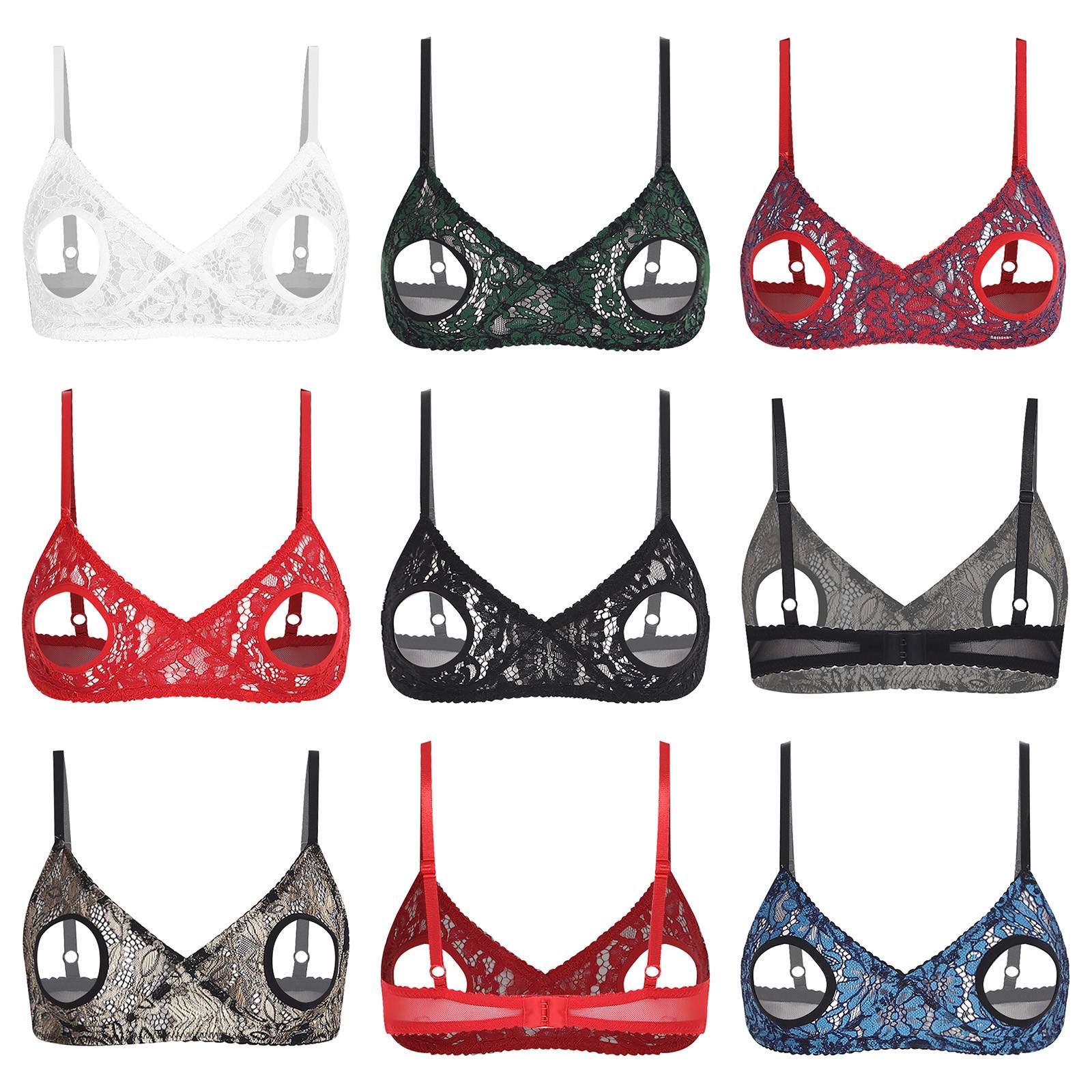 US YiZYiF Women’s Sexy Sheer Mesh Hollow Out Open Nipples Wireless Unlined Bra