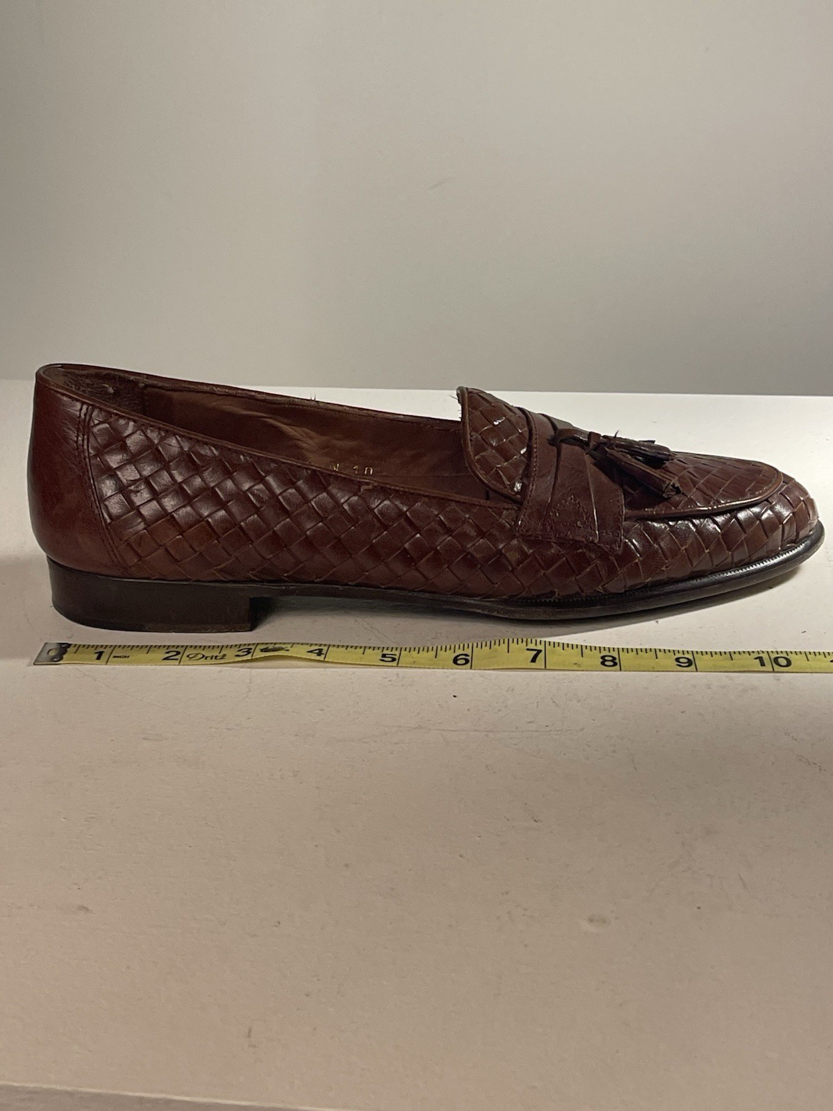 Vintage San Remo Italy Woven Leather Tassel Loafers Brown Men’s 10 Made in Italy