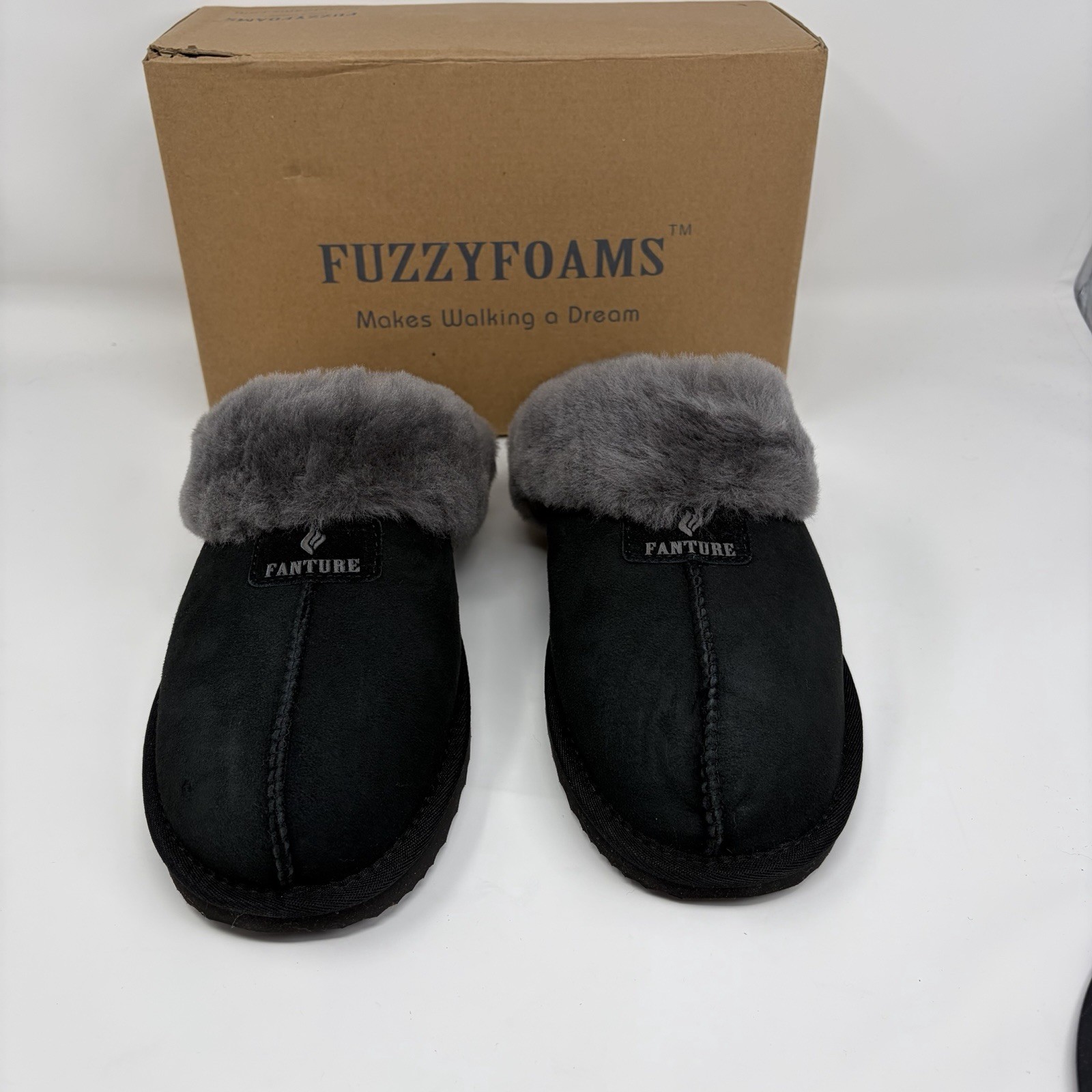 Fanture Cloud 901 Black Grey Sheepskin Memory Foam Slippers Women’s Size 11