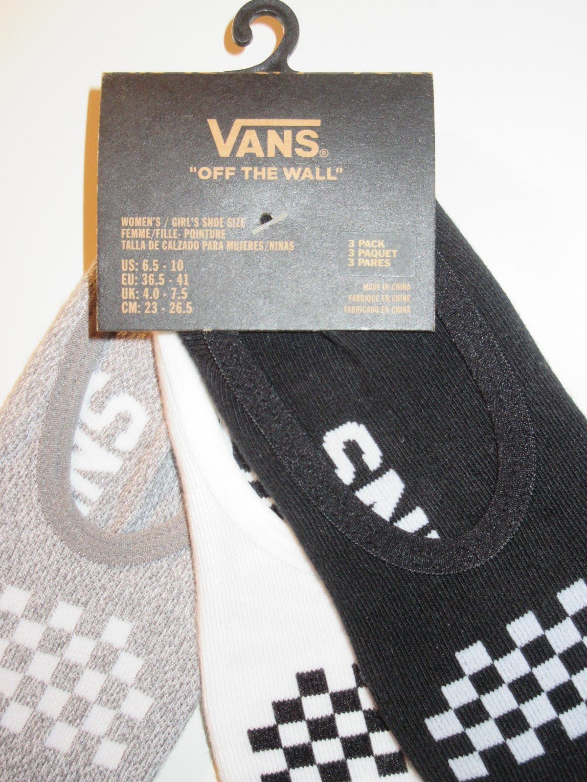 Vans Women’s 3 pack No Show socks Checkerboard Black White Grey Size 6.5-10 NWT