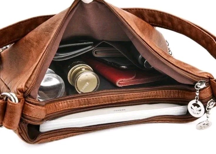 Lot’s Of Pockets Brown Faux Leather Large Purse ,roomy Stylish All Seasons